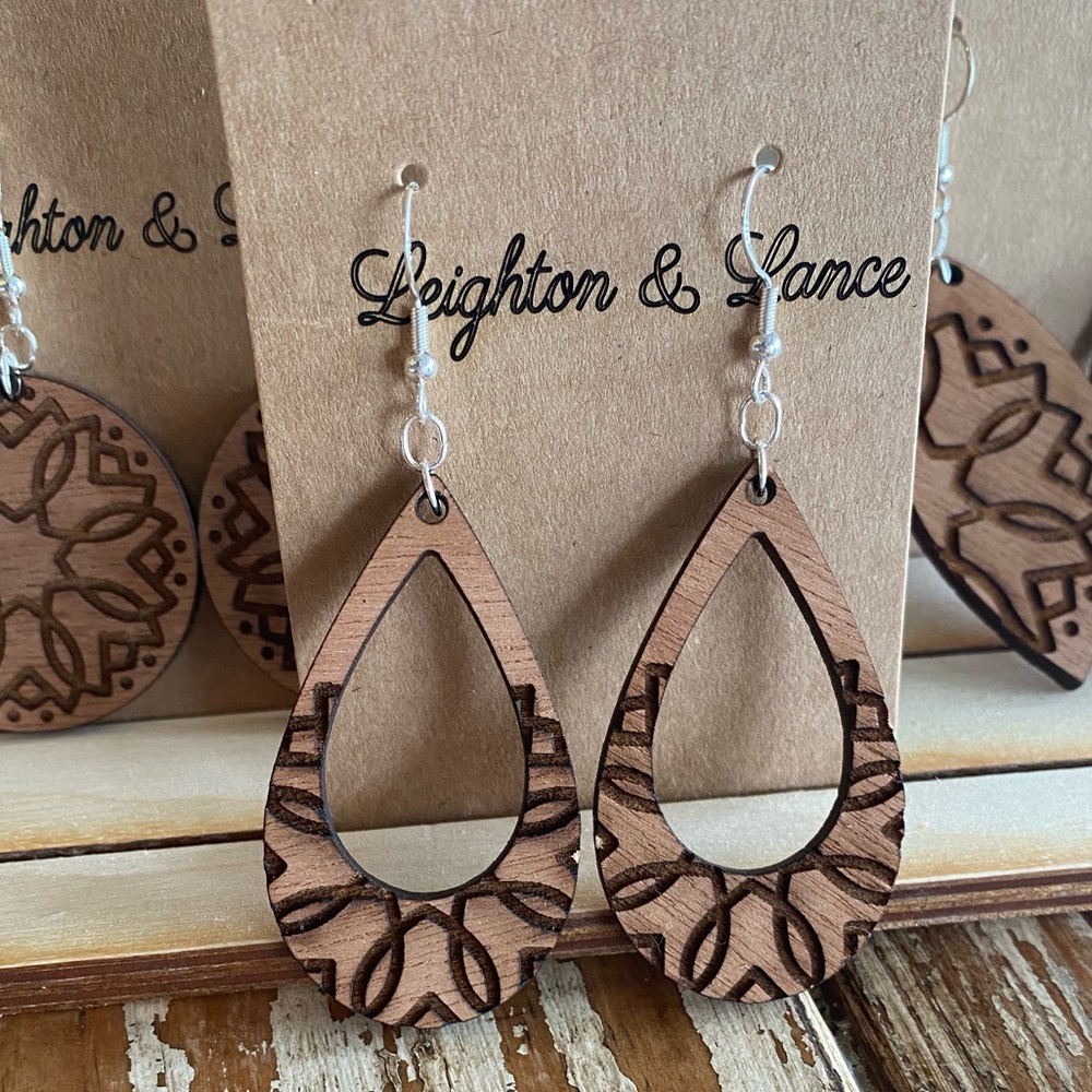 New Wood Engraved Sapele Earrings